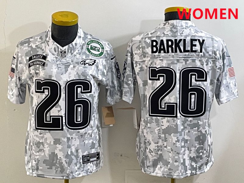 Women Philadelphia Eagles 26 Barkley Camo Nike 2025 Salute to Service Limited NFL Jersey style 6